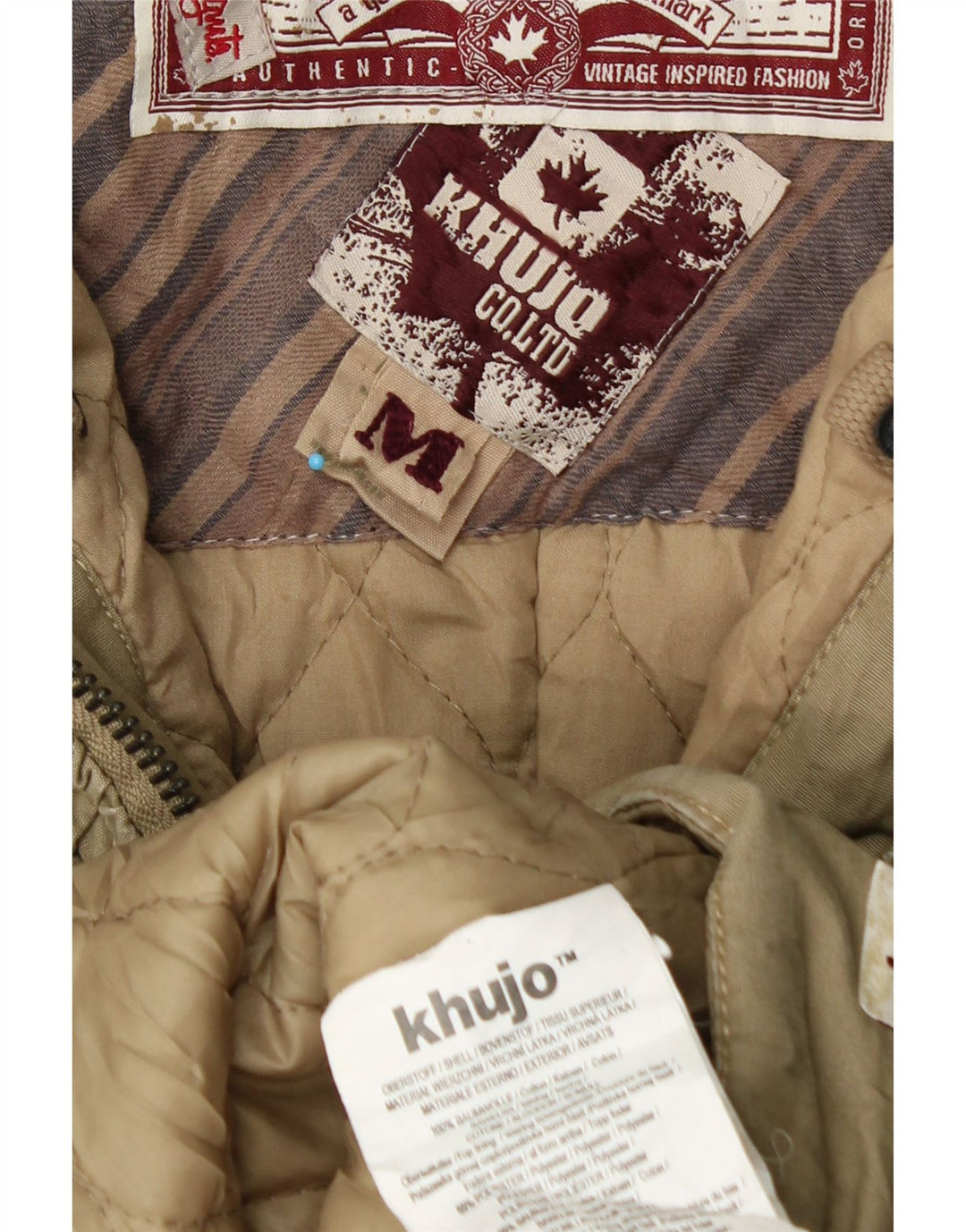 Damska kurtka wiatrówka z kapturem KHUJO UK 14, średnia, bawełniana khaki, zimowa