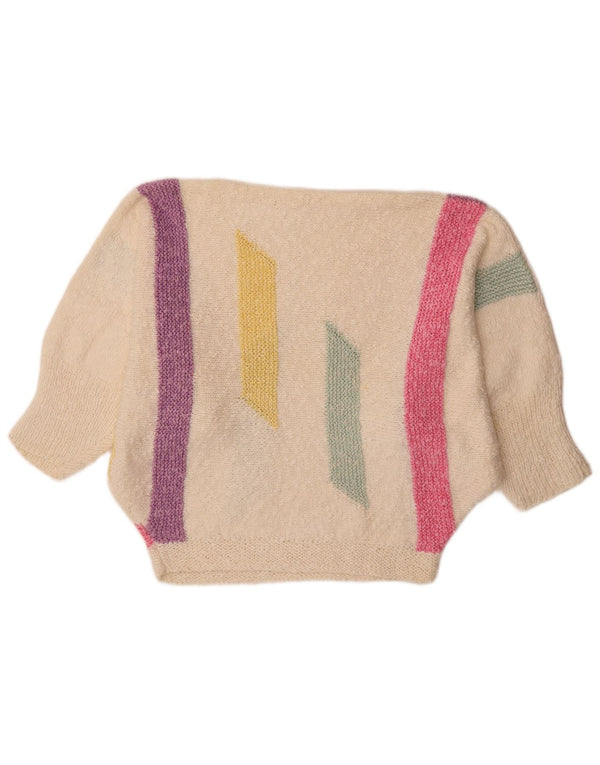 Vintage damski sweter z dekoltem w łódkę w kształcie skrzydła nietoperza, UK 18 XL, biały, blok kolorów