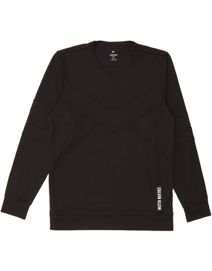 CALVIN KLEIN Mens Graphic Sweatshirt Jumper Small Black Polyester Vintage Calvin Klein and Second-Hand Calvin Klein from Messina Hembry 