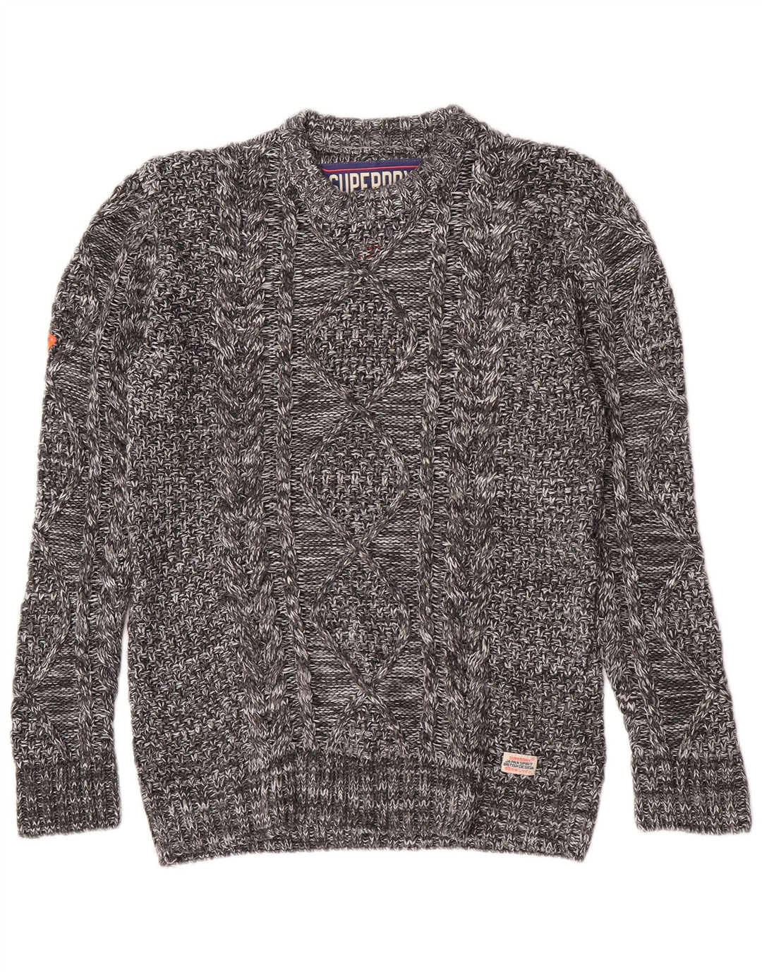 Męski sweter z okrągłym dekoltem Superdry Średni szary, nakrapiany, akrylowy, zimowy