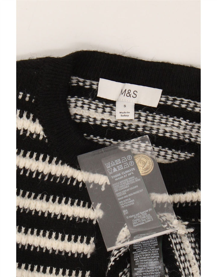 MARKS & SPENCER Damski sweter kardigan UK 10, małe, czarne paski, akryl