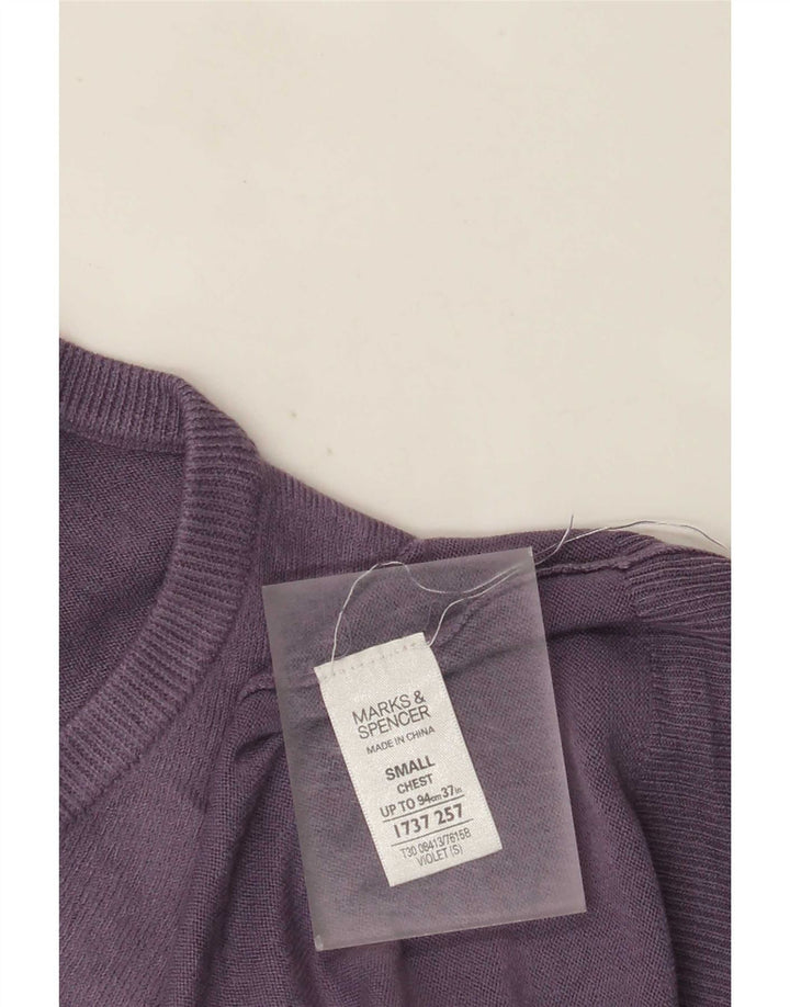 Męski sweter Marks & Spencer Blue Harbor z dekoltem w kształcie litery V, mały fiolet