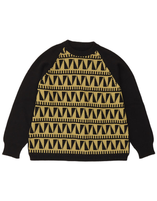 Sweter damski w stylu vintage z okrągłym dekoltem UK 14, duży czarny geometryczny