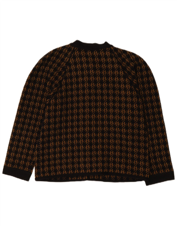 Sweter damski w stylu vintage IT 46, duża, brązowa wełna w pepitkę