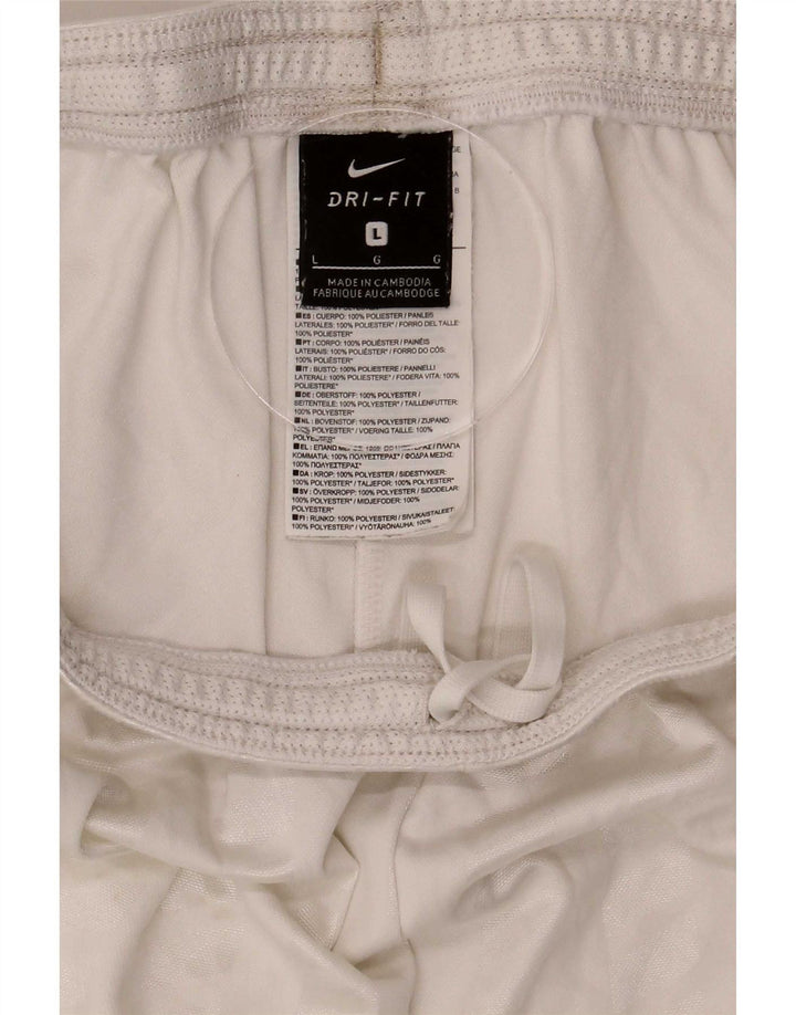 Męskie spodenki sportowe Nike Dri Fit, duże, białe, poliestrowe paski