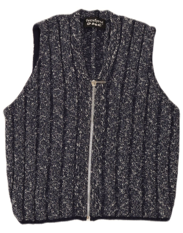 Vintage damski sweter bez rękawów, UK 14, średni granatowy nakrapiany