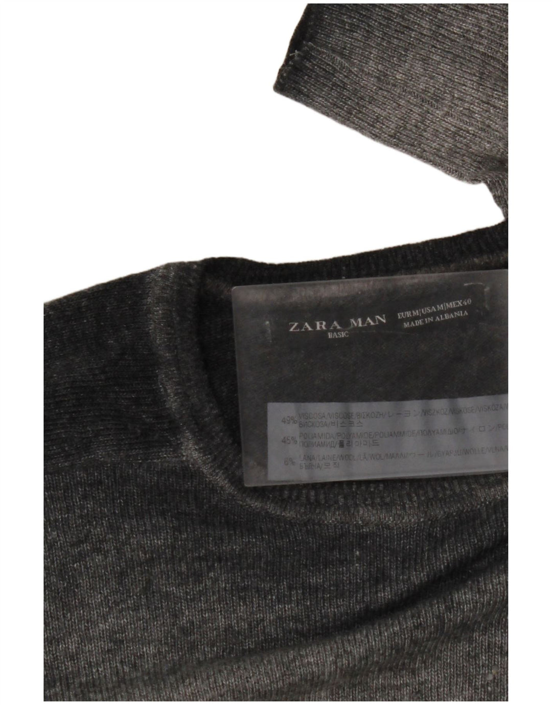 Męski sweter ZARA z okrągłym dekoltem, średnioszary, nakrapiany wiskoza