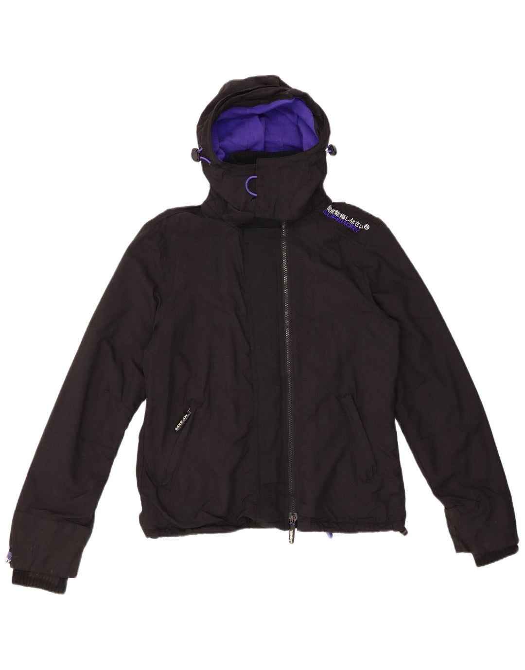 Damska wiatrówka SUPERDRY z grafiką UK 14, średnia czarna