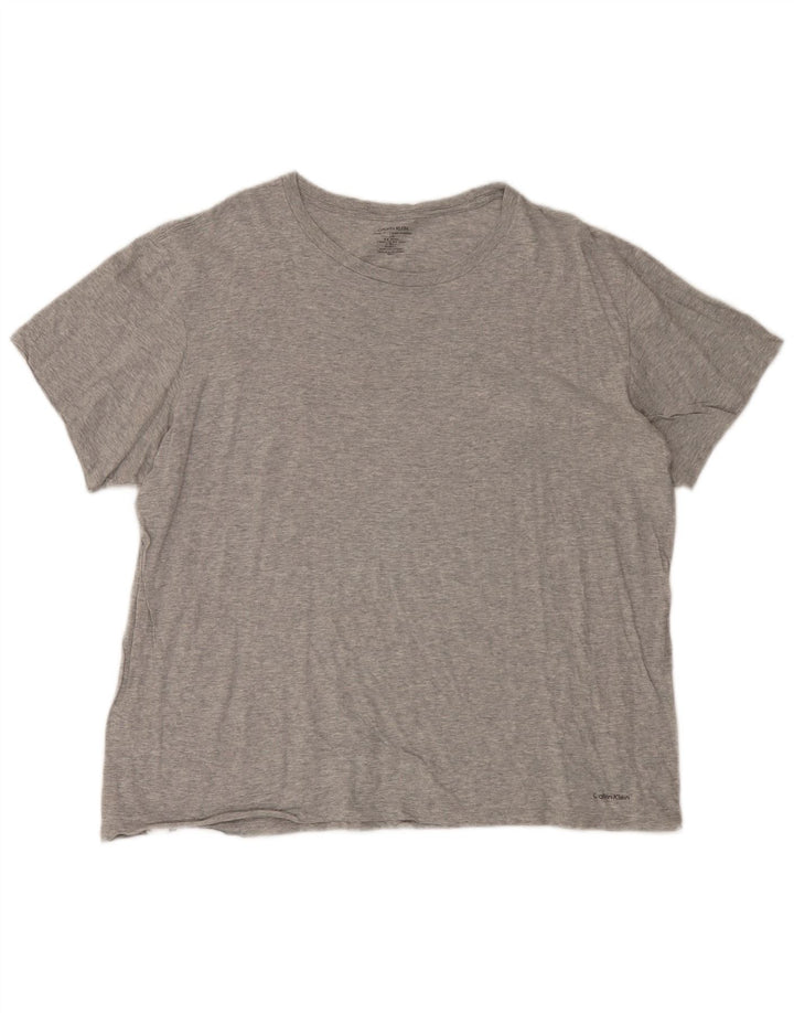 Męski T-shirt Calvin Klein o klasycznym kroju, duży, szary, nakrapiany