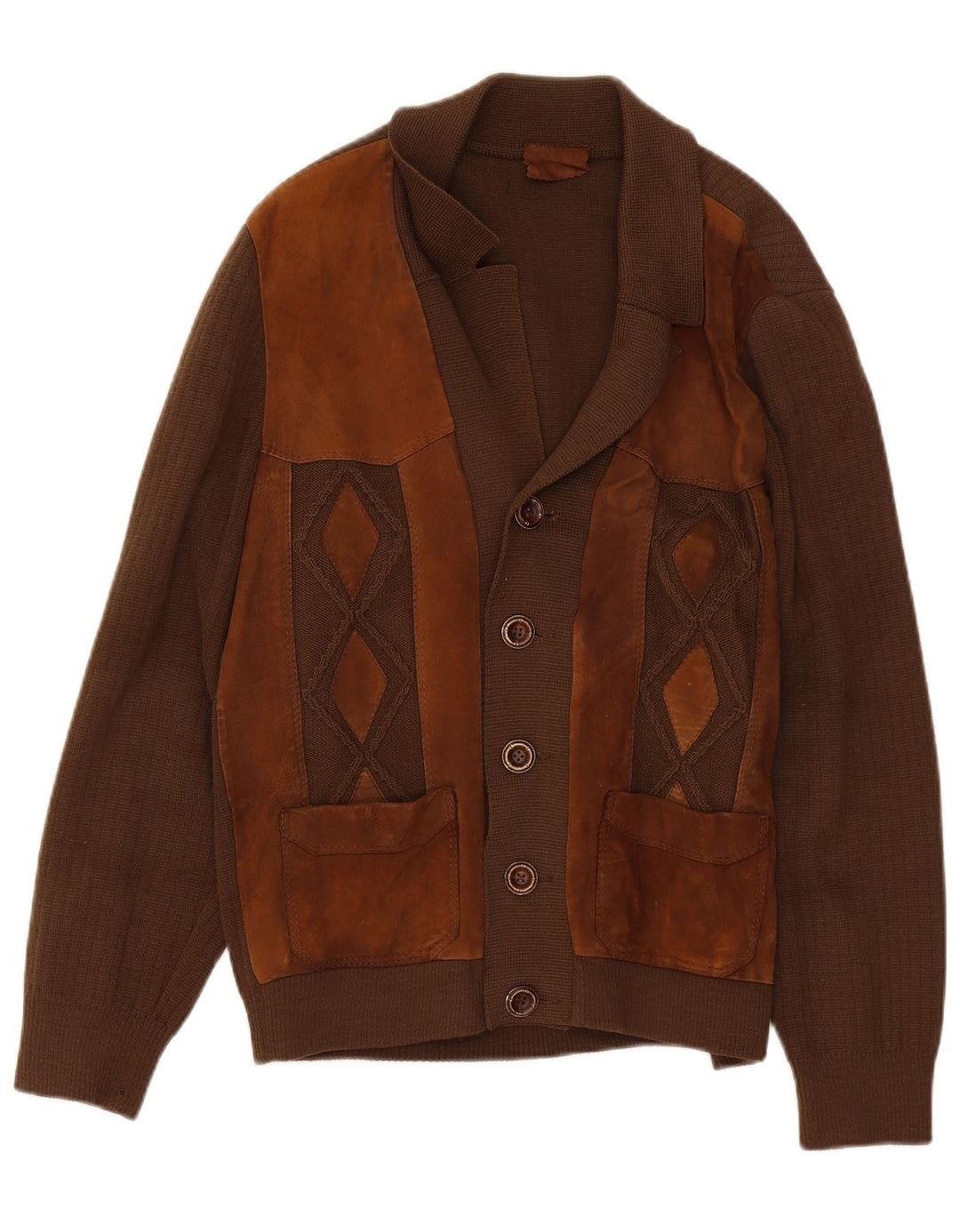 Vintage męski sweter kardigan w kolorze średniego brązu