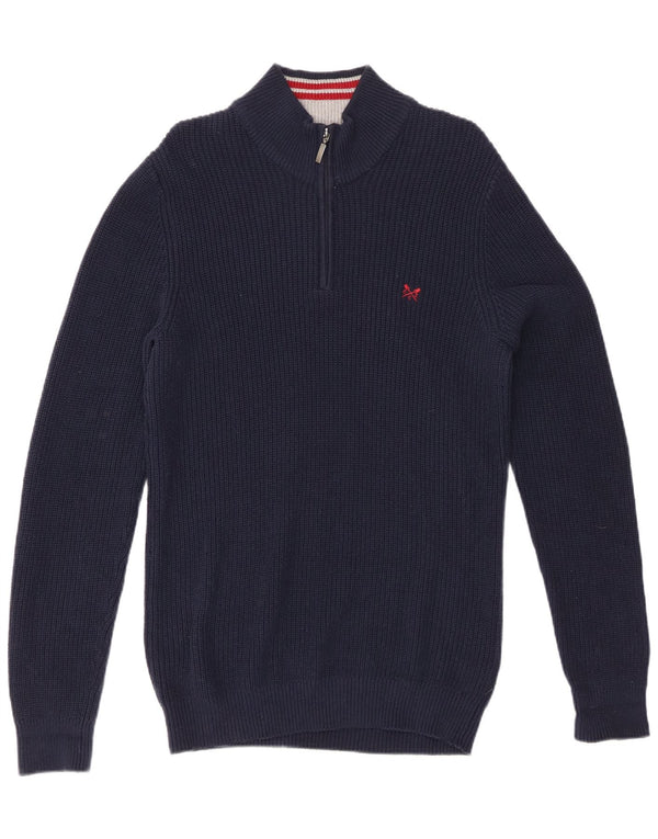 CREW CLOTHING Damski sweter zapinany na zamek UK 14, średni granatowy, bawełniany