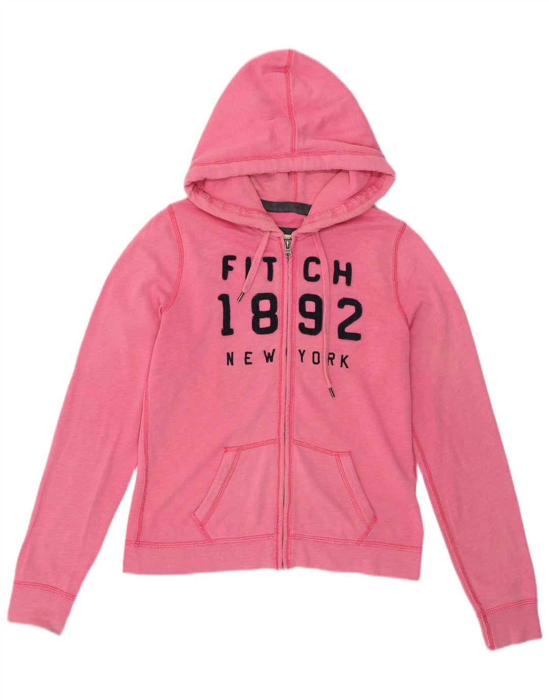 ABERCROMBIE & FITCH Womens Graphic Zip Hoodie Sweater UK 14 Medium Pink Vintage Abercrombie & Fitch and Second-Hand Abercrombie & Fitch from Messina Hembry 