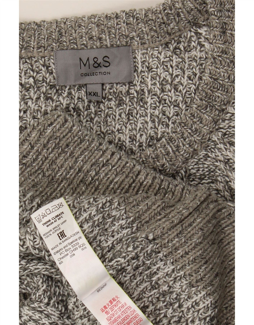 Marks & Spencer Męski sweter z okrągłym dekoltem 2XL Szary, nakrapiany akryl