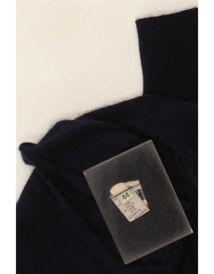 Vintage damski sweter z dekoltem w serek IT 44 średni granatowy wełniany
