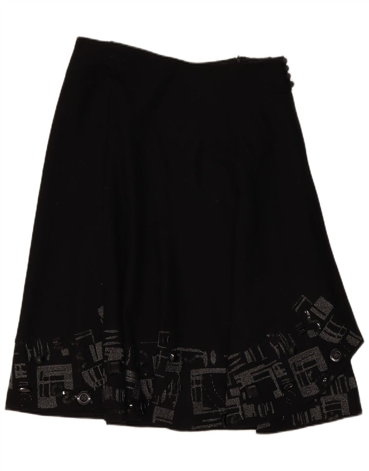 Damska spódnica w kształcie litery A Monsoon UK 12 Medium W32 Czarna geometryczna wełna
