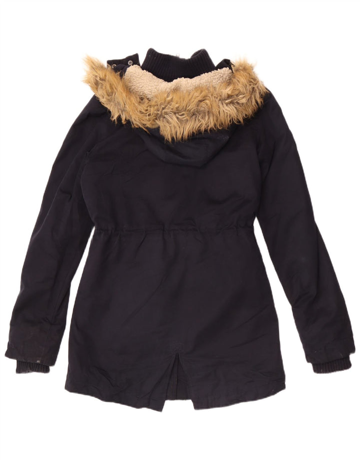 Damska kurtka parka z kapturem Superdry UK 6 XS, granatowa, poliester