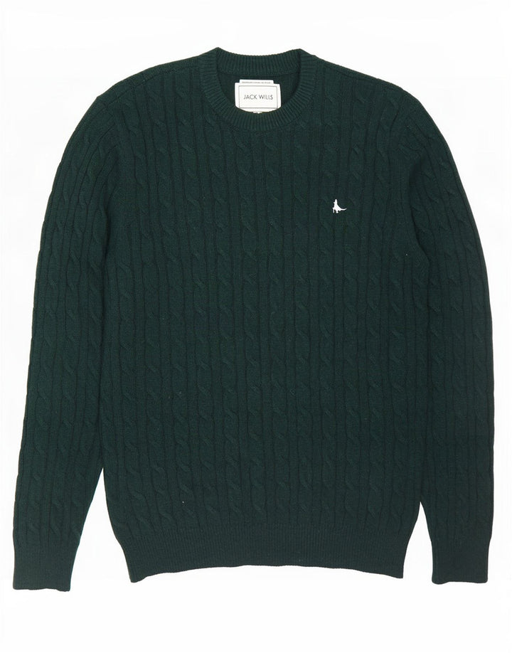 Jack Wills Męski sweter z okrągłym dekoltem, duży, zielony, wełniany