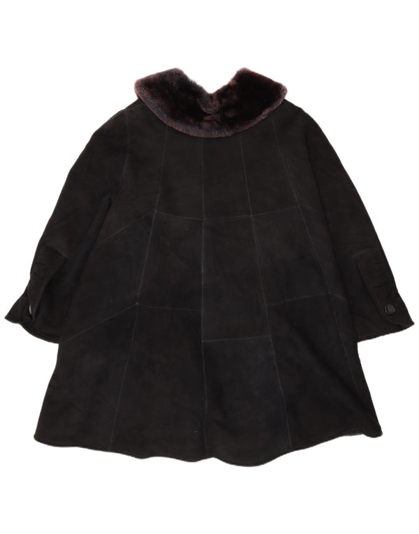 VINTAGE damski płaszcz oversize z owczej skóry UK 22 3XL czarny patchwork