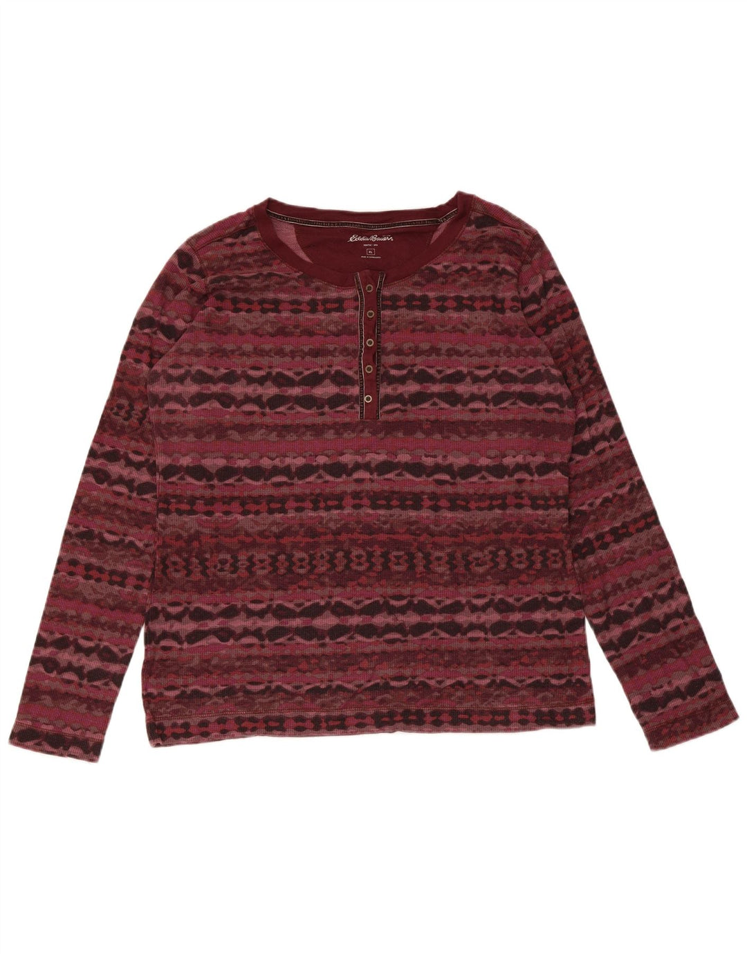Damski top Eddie Bauer z długim rękawem, UK 18 XL, bordowa, geometryczna bawełna