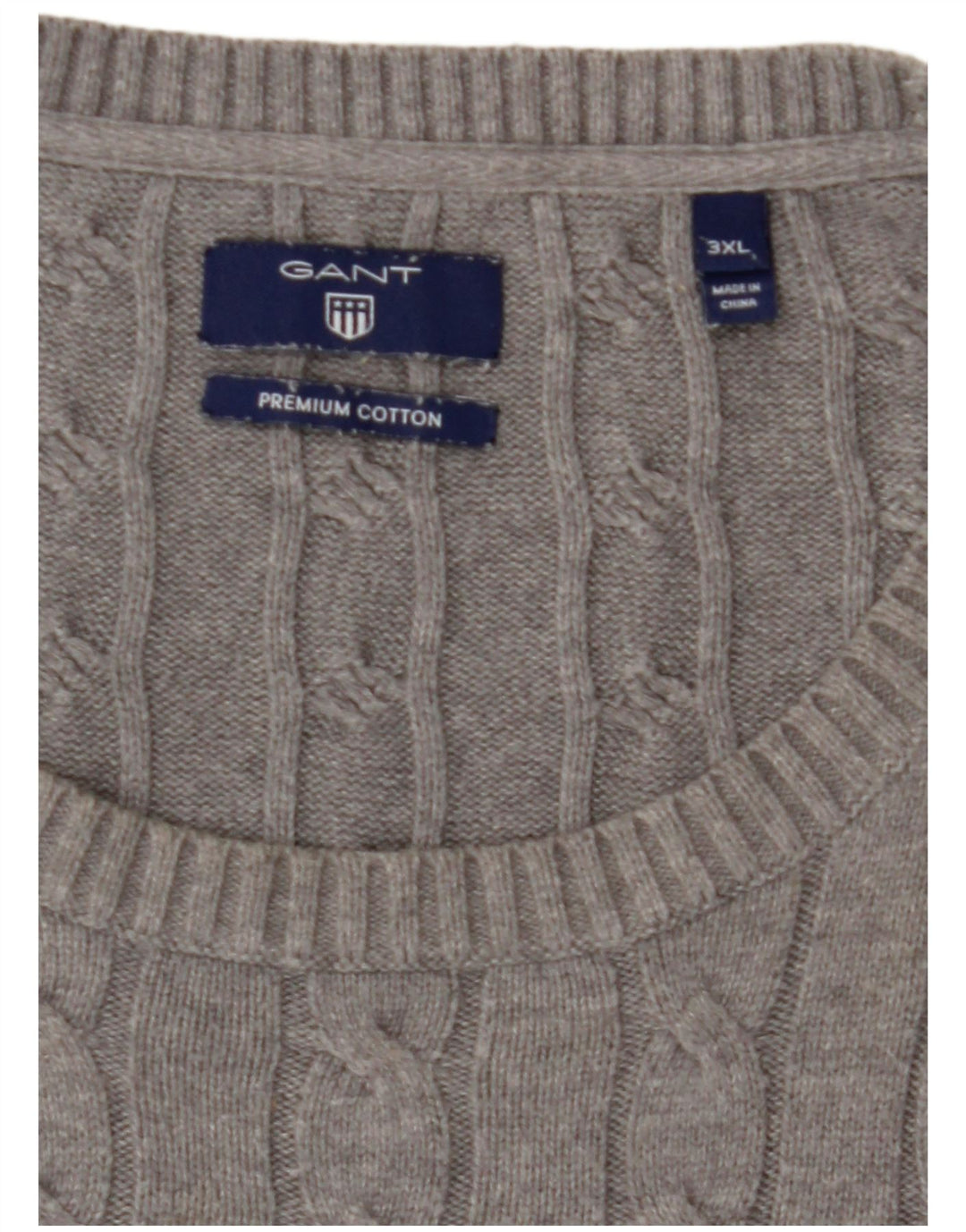 Męski sweter z okrągłym dekoltem GANT 3XL, szara bawełna