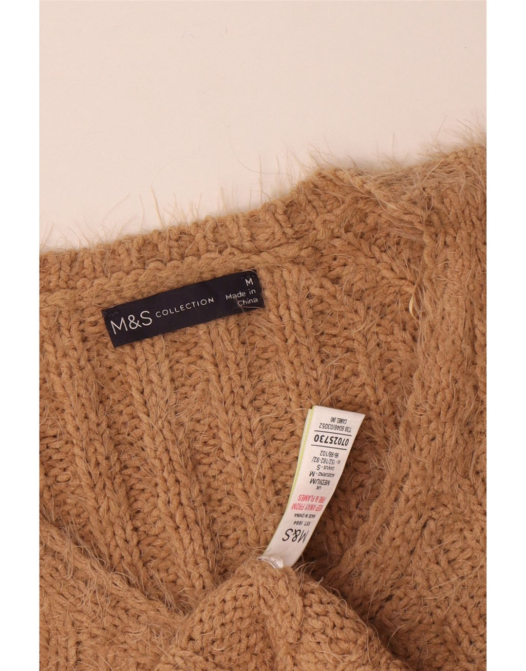 Marks & Spencer Damski sweter z dekoltem w kształcie litery V, UK 14, średni beżowy poliester