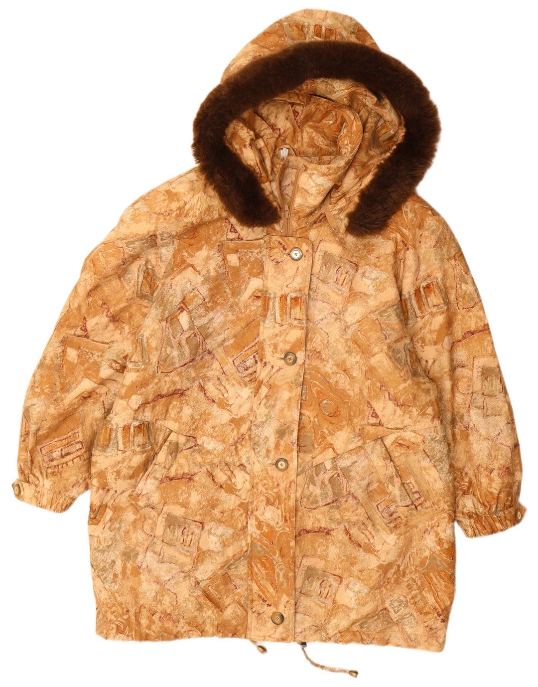 Damski płaszcz wiatrówka z kapturem VINTAGE Rozmiar 22 3XL Beżowy geometryczny