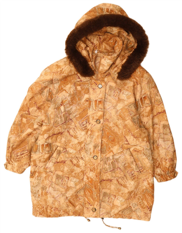 Damski płaszcz wiatrówka z kapturem VINTAGE Rozmiar 22 3XL Beżowy geometryczny