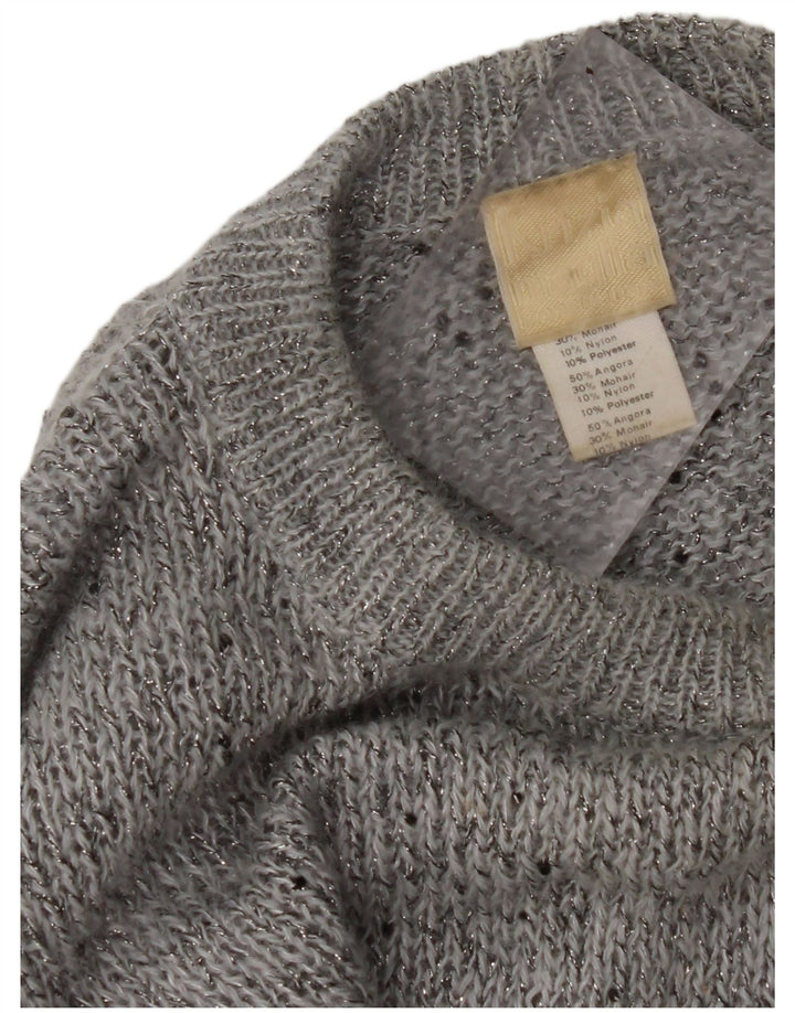 KRIZIA MAGLIA Damski sweter z okrągłym dekoltem UK 18 XL Szary nakrapiany Angora