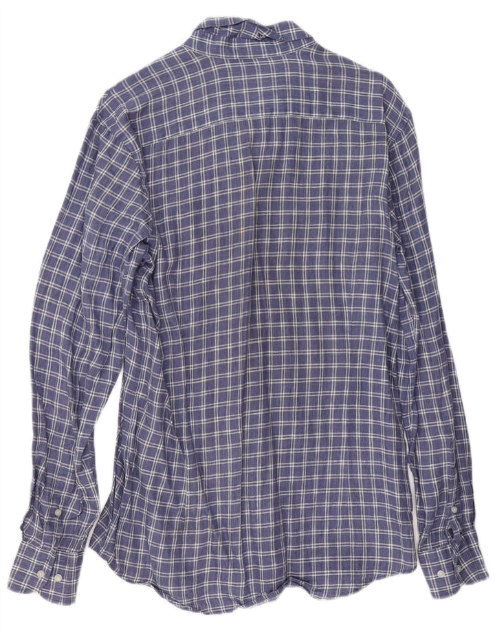 Koszula męska Massimo Dutti, lniana w średnią niebieską kratkę