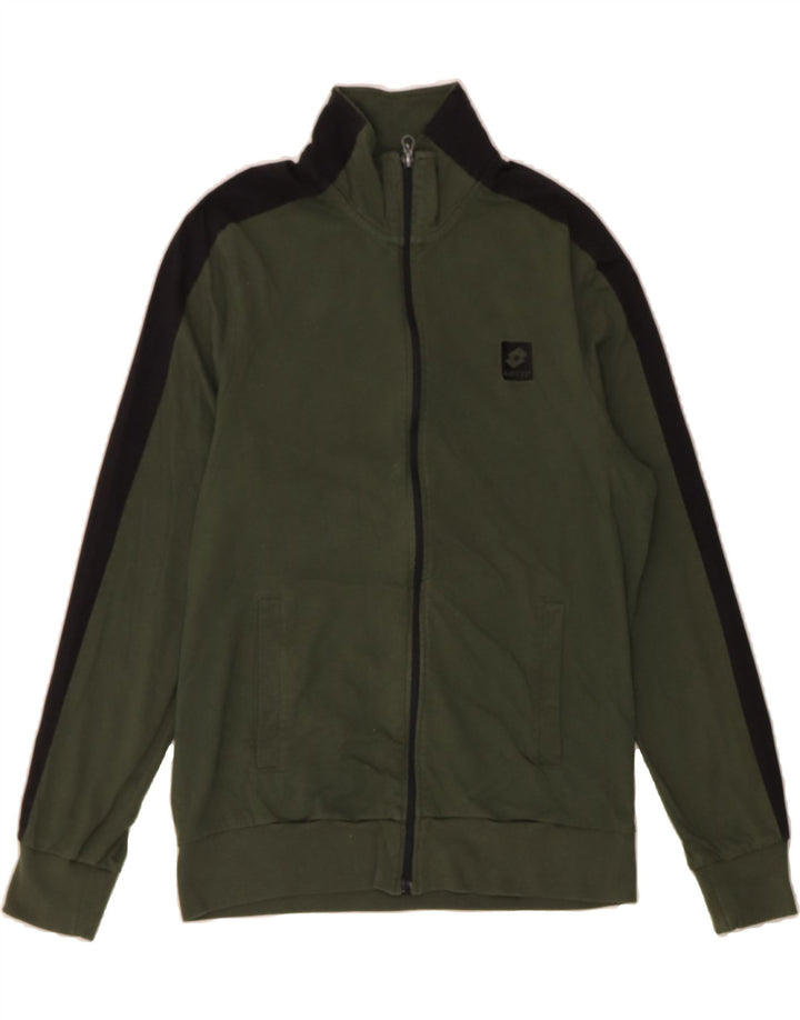 LOTTO Womens Tracksuit Top Jacket UK 14 Medium Green Colourblock Cotton Vintage Lotto and Second-Hand Lotto from Messina Hembry 