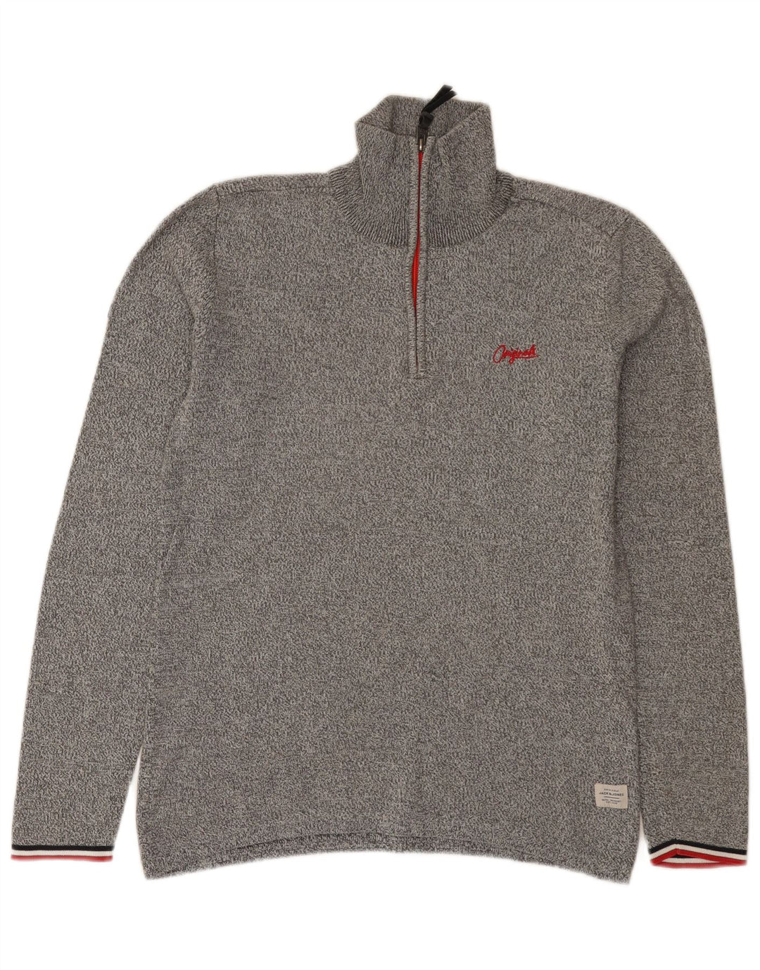 Męski sweter Jack & Jones z zamkiem błyskawicznym, mały, szary, nakrapiany