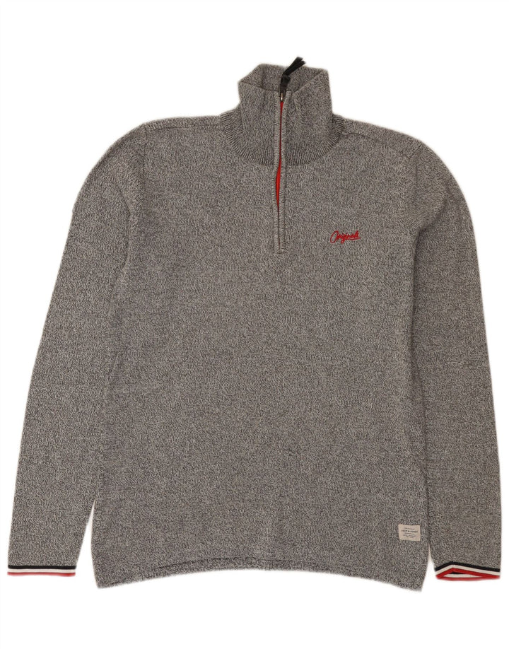 Męski sweter Jack & Jones z zamkiem błyskawicznym, mały, szary, nakrapiany