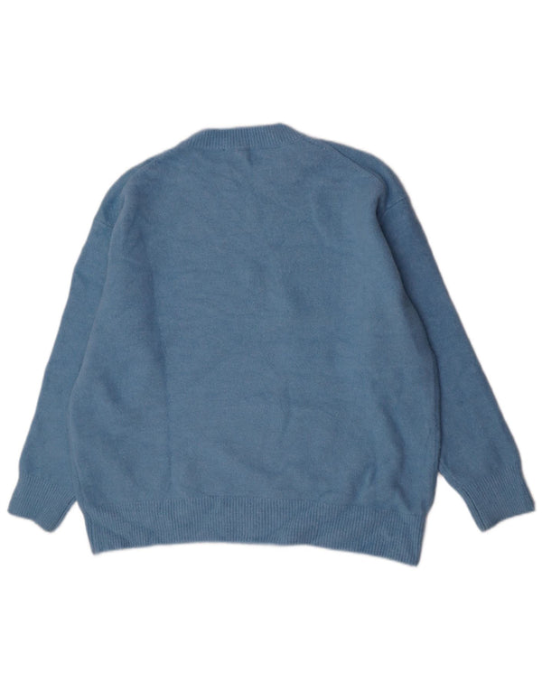 Zara Womens Oversized Crew Neck Jumper Sweater UK 10 Small Blue Acrylic
