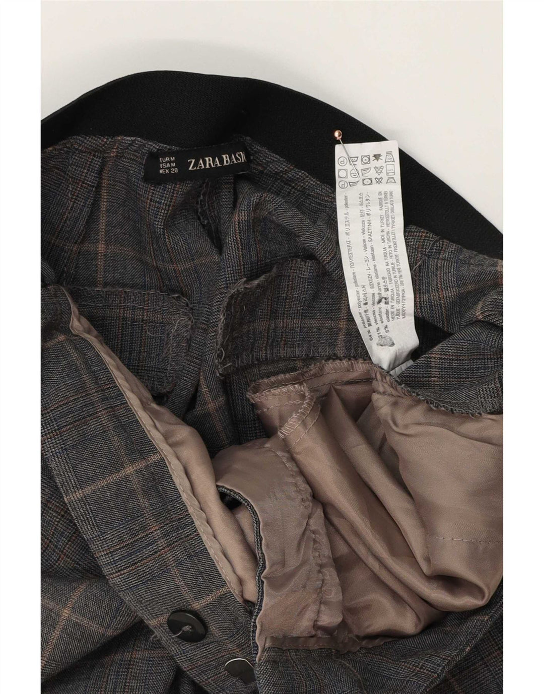 Spodnie damskie Zara Slim Chino, średnie W28 L26, szare, poliestrowe w kratę