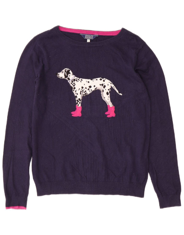 Damski sweter Joules z graficznym dekoltem w łódkę, UK 8, mały, granatowy, bawełniany