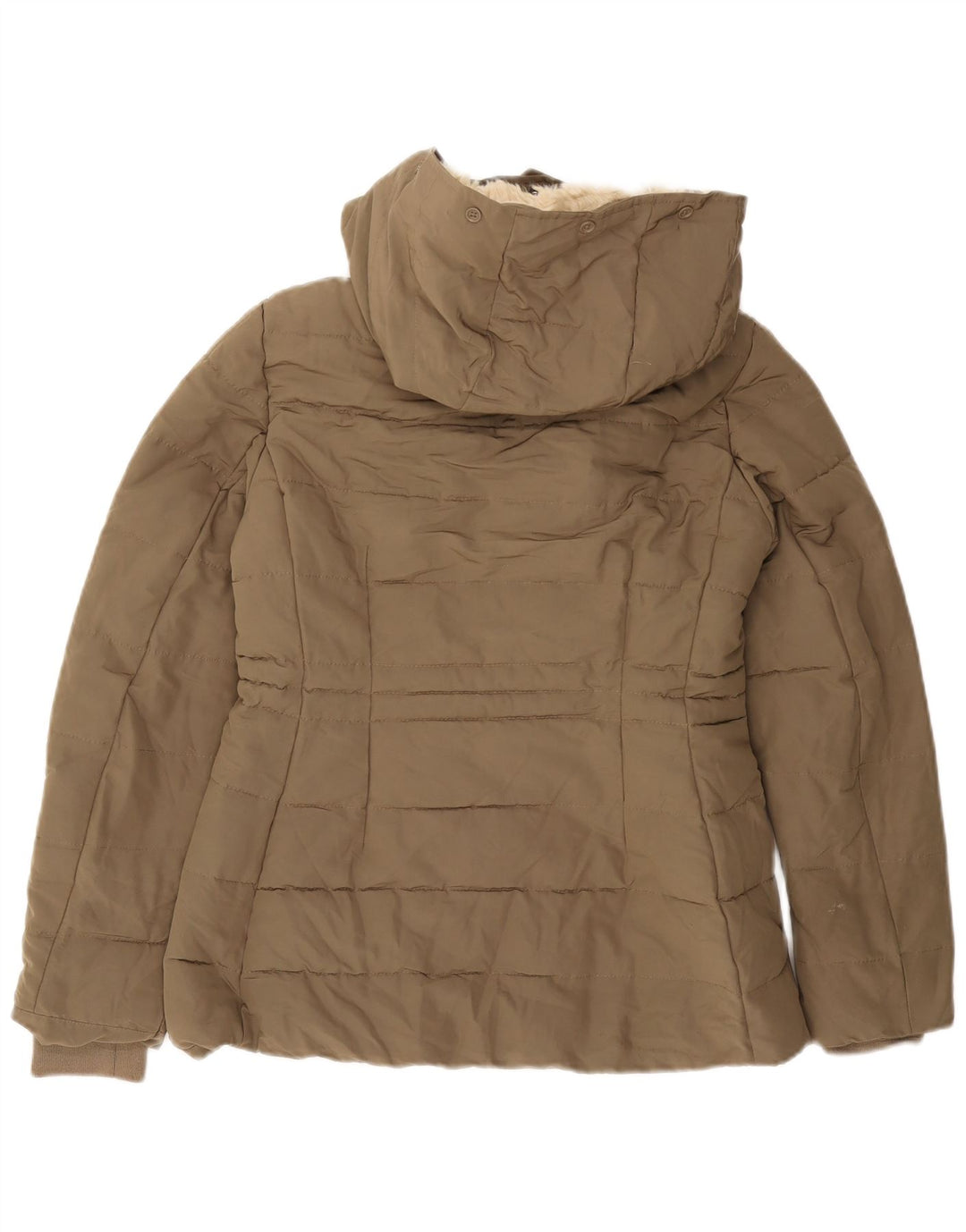 Damska kurtka z kapturem i wyściełaną tkaniną Sherpa Zara UK 10, mała, khaki, poliester