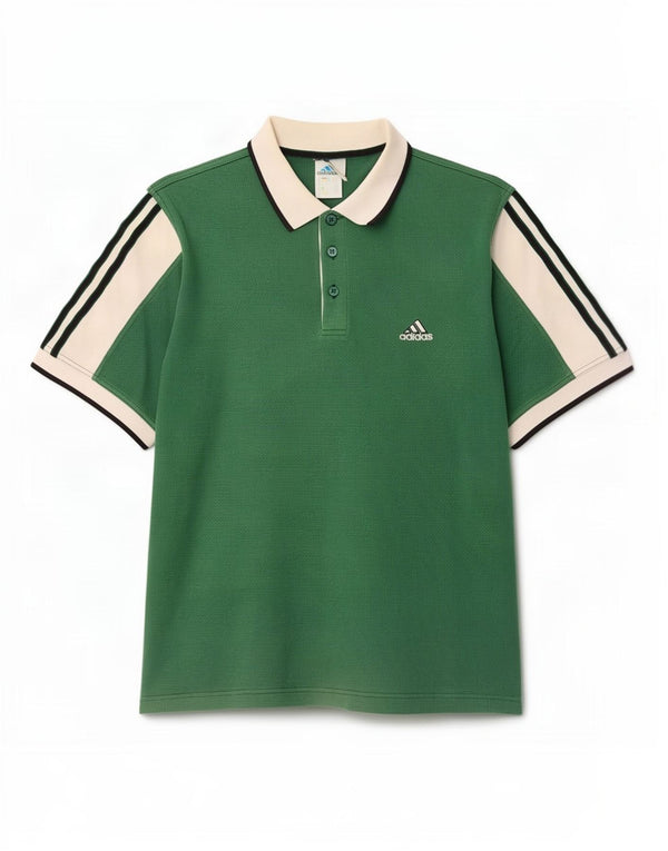 Męska koszulka polo Adidas UK 42/44, duża, zielona bawełna z blokami kolorów