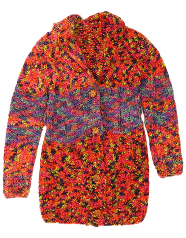 Vintage damski sweter rozpinany o przedłużonym fasonie UK 8, mały, wielobarwny nakrapiany