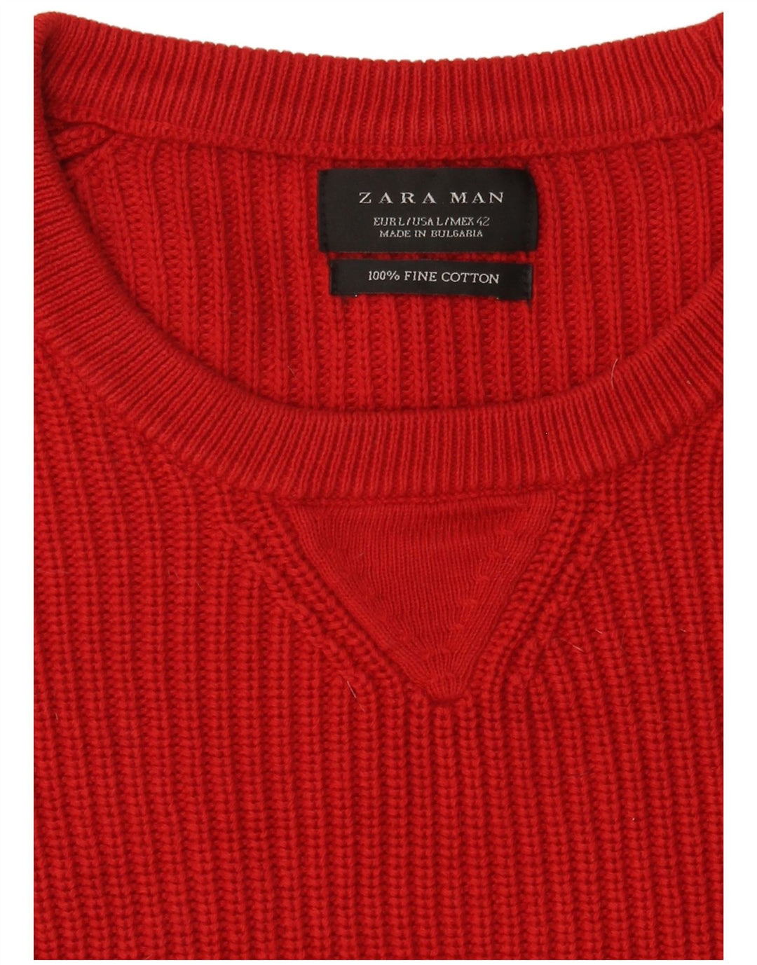 Zara Męski sweter z dekoltem w łódkę, duży, czerwony, bawełniany