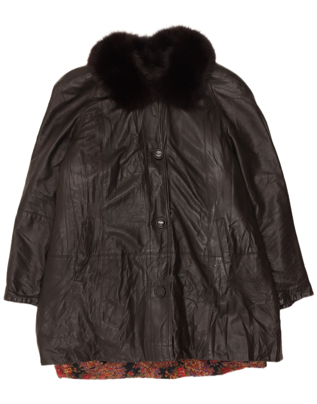 VINTAGE damski płaszcz skórzany UK 18 XL czarna skóra