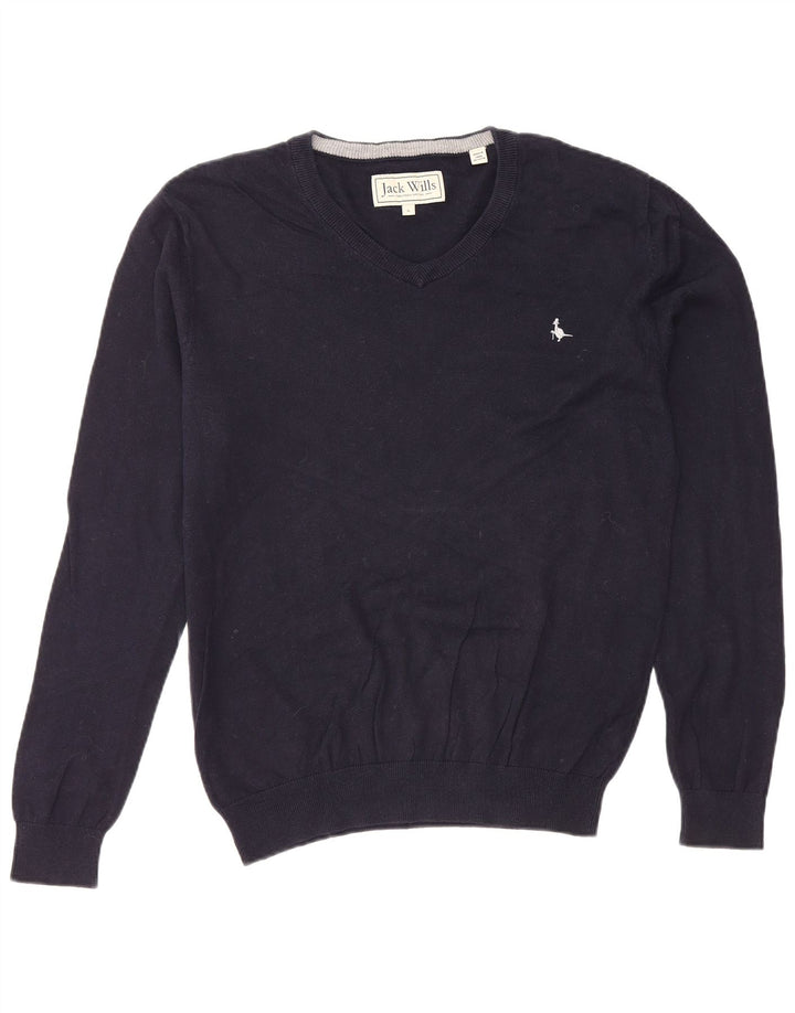 JACK WILLS Męski sweter z dekoltem w kształcie litery V, mały, granatowy, bawełniany