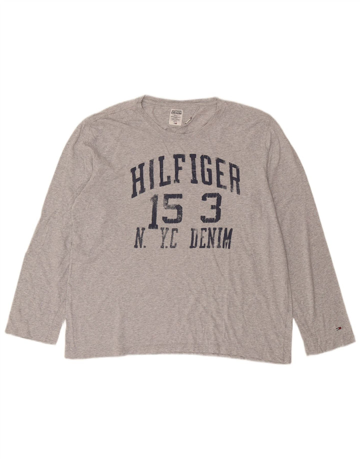 Męski top graficzny Tommy Hilfiger z długim rękawem XL, szary, bawełniany