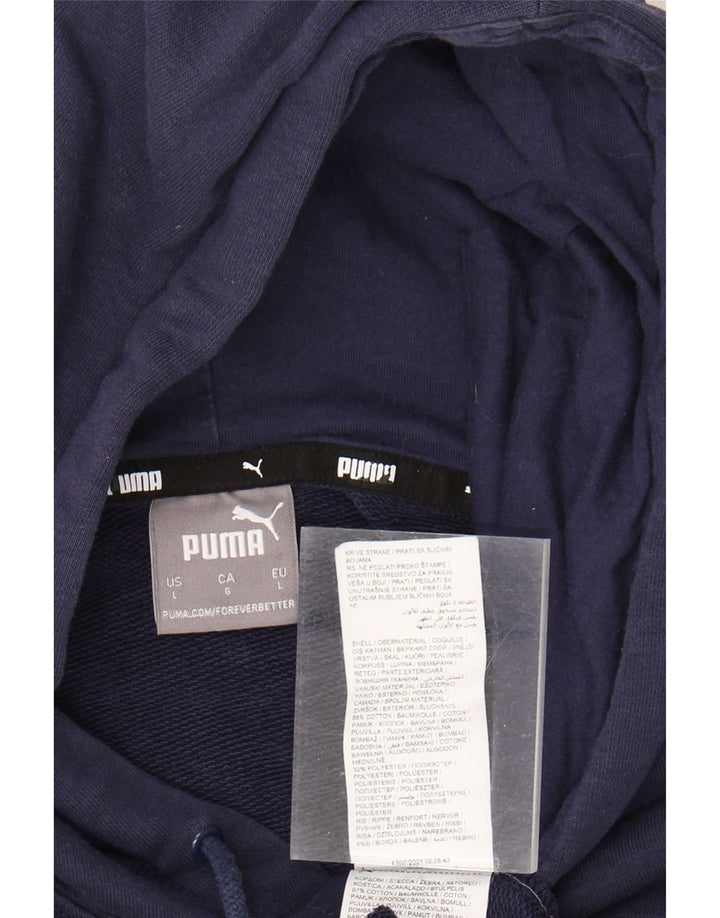 PUMA Mens Hoodie Jumper Large Navy Blue Cotton