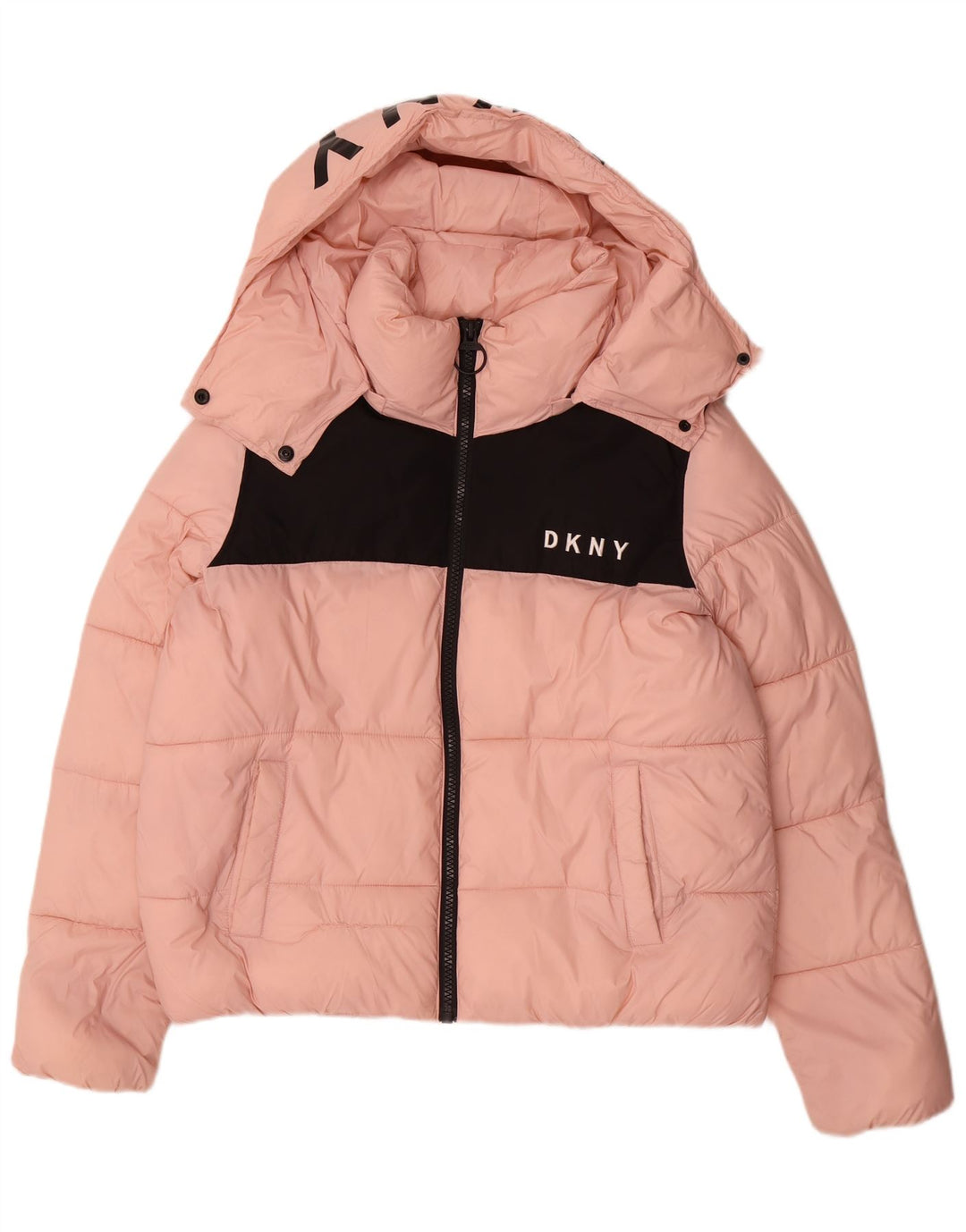 Damska kurtka oversize Dkny z wyściełaną grafiką UK 16, duża, różowa, z blokami kolorów