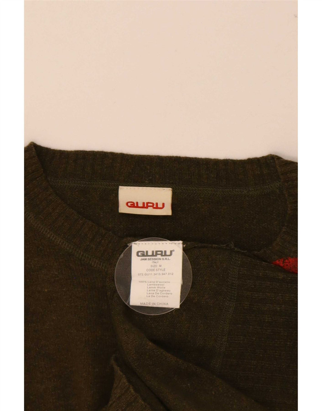 Męski sweter z okrągłym dekoltem Guru, średnia wełna khaki