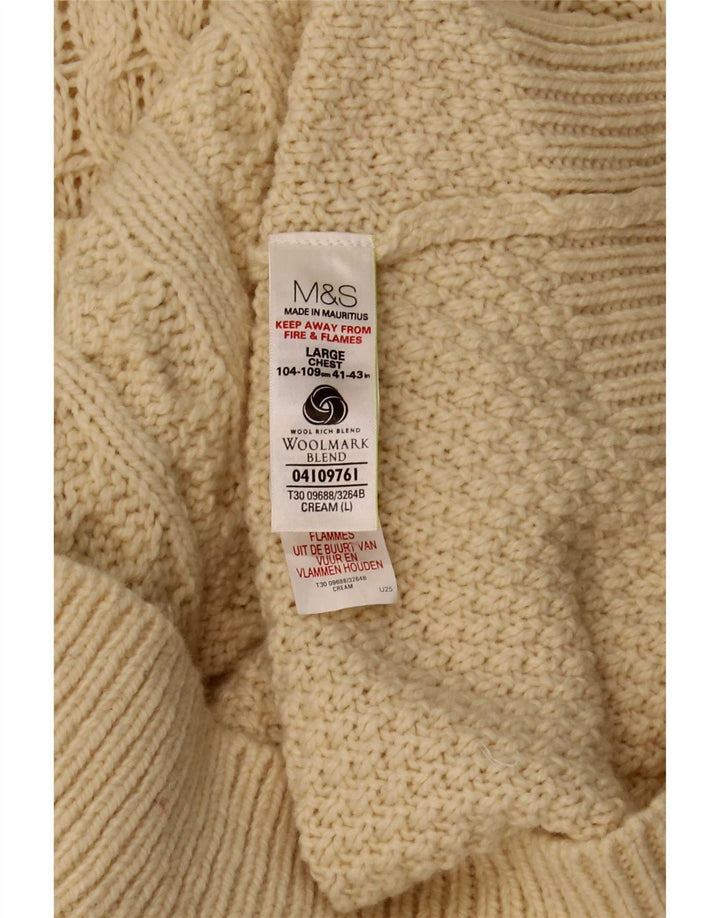 Marks & Spencer Męski sweter z okrągłym dekoltem, duży, beżowy, z owczej wełny