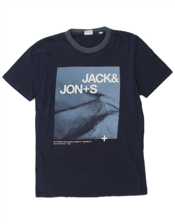 Męska koszulka z grafiką JACK & JONES, średnia, granatowa, bawełniana