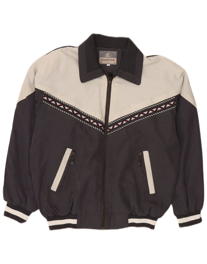 Męska kurtka bomberka VINTAGE UK 40, duża, czarna, z blokami kolorów, poliester