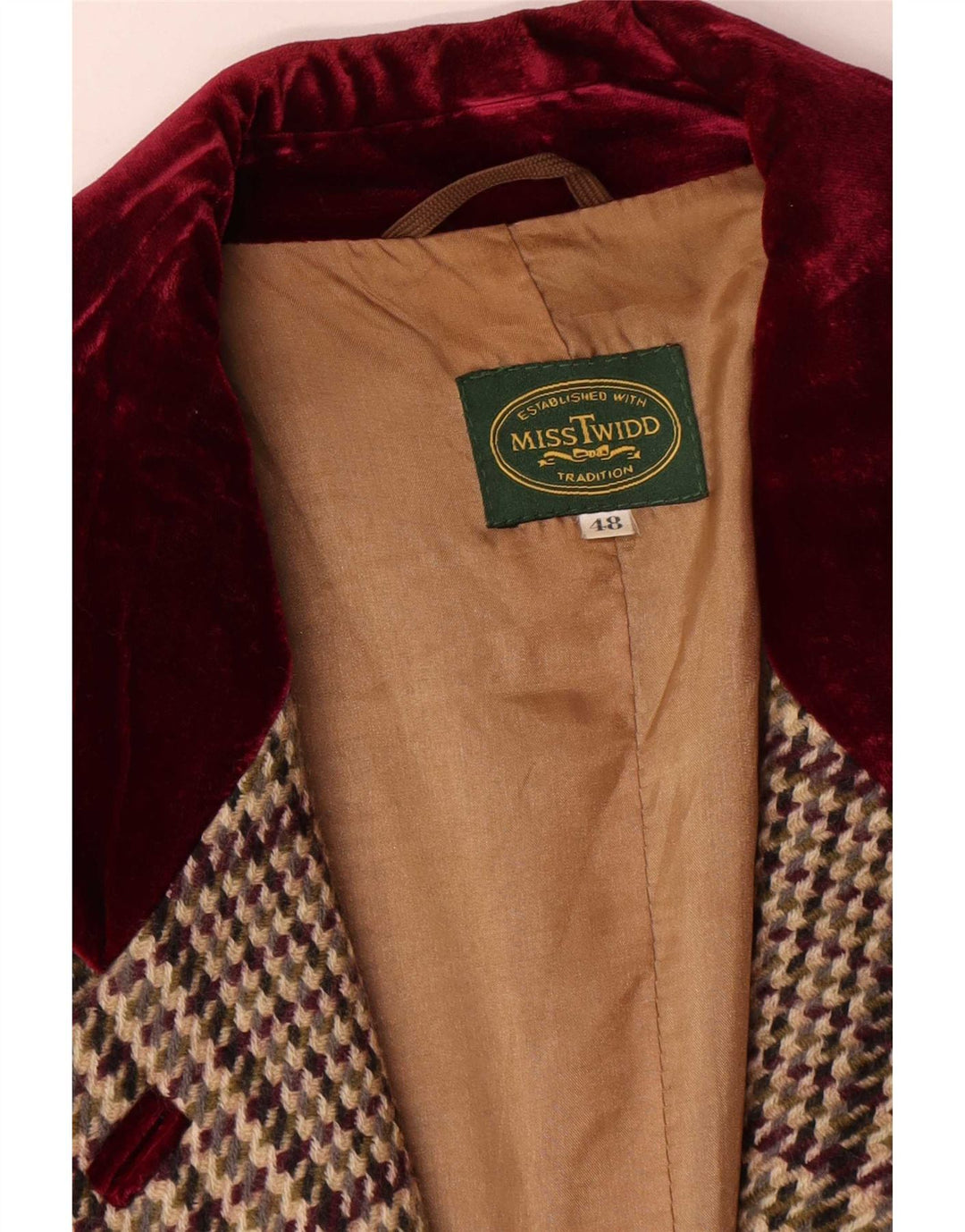 Vintage damska marynarka zapinana na 3 guziki IT 48 XL beżowa kratka z dziewiczej wełny