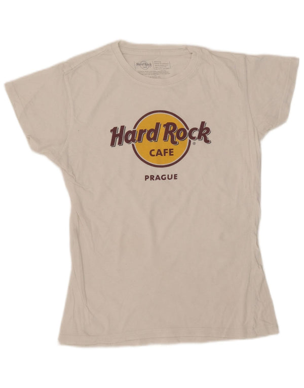 Damska koszulka z grafiką Hard Rock Cafe Praga Top UK 12 Średnia biała bawełna